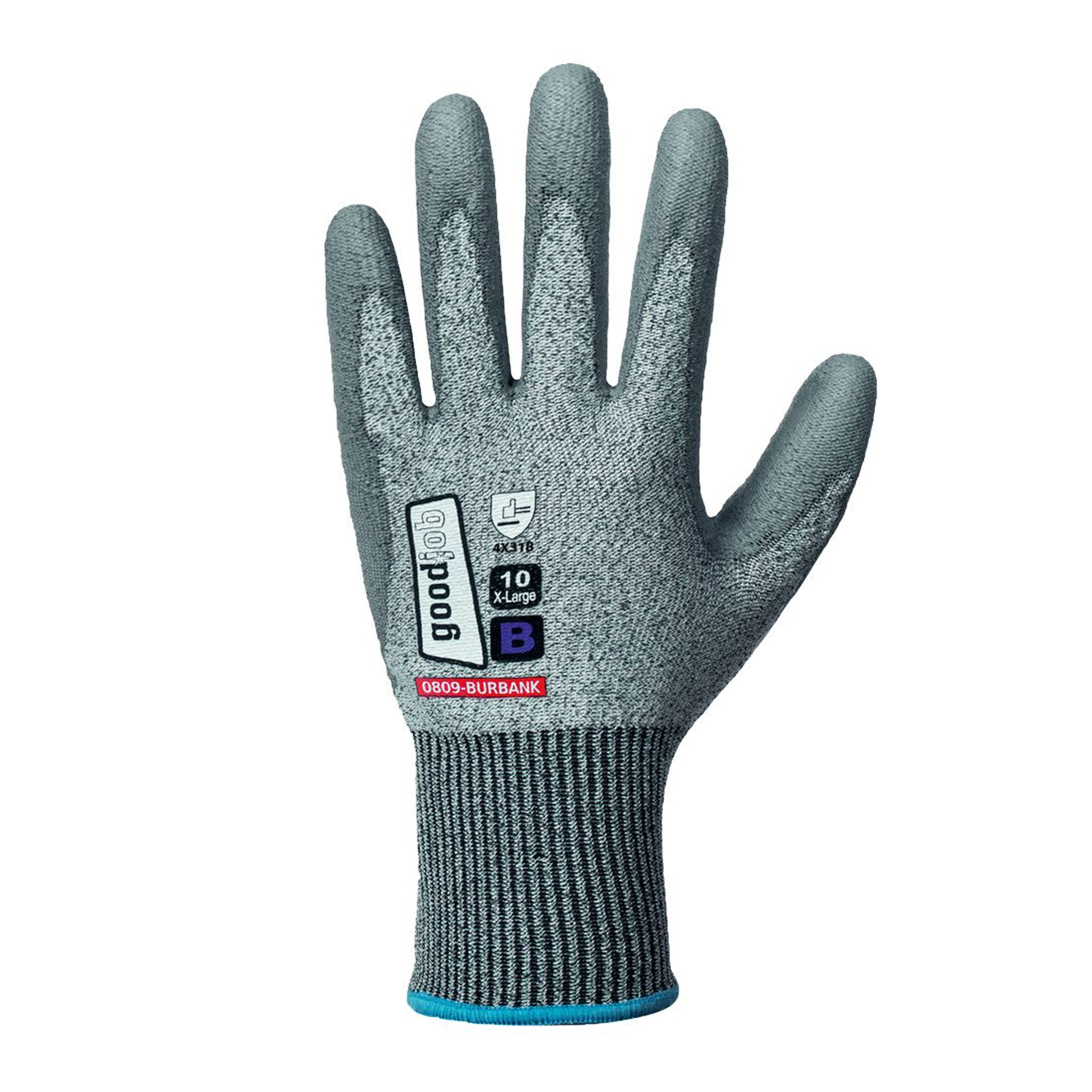 Goodjob Burbank  0809 Schnittschutzhandschuhe mit Polyurethan-Beschichtung grau, VE 60 Paar